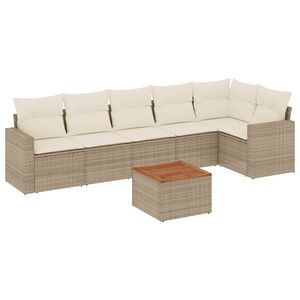 vidaXL 7-delige Loungeset met kussens poly rattan beige