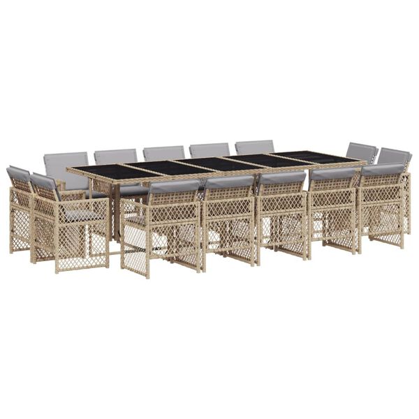 vidaXL 15-delige Tuinset met kussens poly rattan gemengd beige