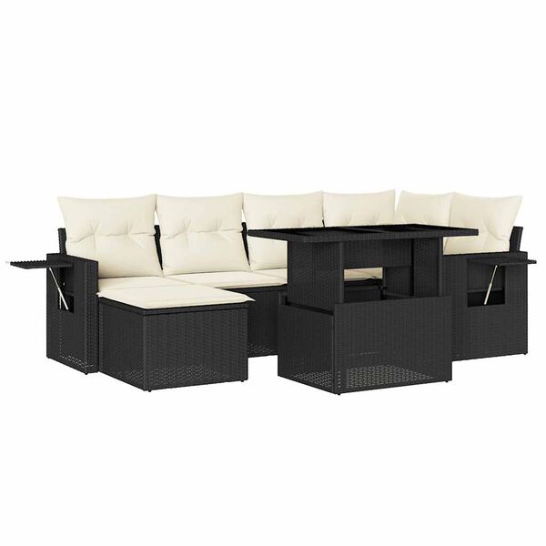vidaXL 7-delige Loungeset met kussens poly rattan zwart
