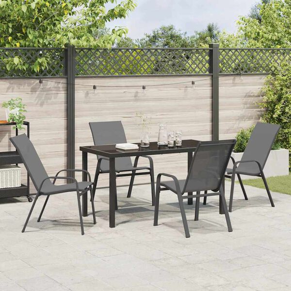 vidaXL Tuin eettafelset 5 pcs Grijs en zwart Poedercoating staal