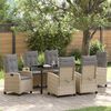 vidaXL Tuin eettafelset met kussen 7 pcs Beige poly rattan
