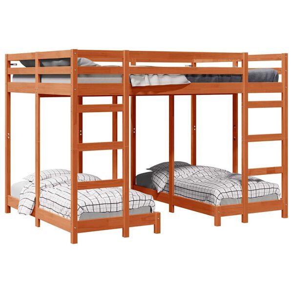 vidaXL Drie-hoog Bunk Bed Frame Wasbruin 140 x 200 cm