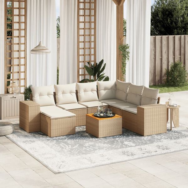 vidaXL 8-delige Loungeset met kussens poly rattan beige