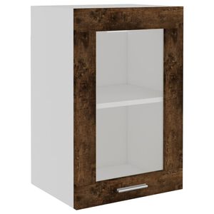 vidaXL Bovenkast Lyon 40x31x60 cm glas en bewerkt hout gerookt eikenkleurig