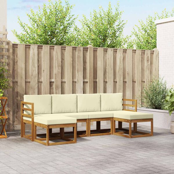 vidaXL Buiten bankenset 6 pcs Natuurlijk en Cr&egrave;me Bewerkt hout