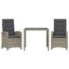 vidaXL 3-delige Tuinset met kussens poly rattan grijs