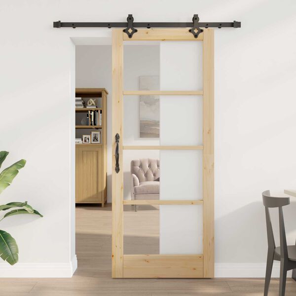 vidaXL Schuifdeur Naturel 83 x 202 cm Massief grenenhout en glas