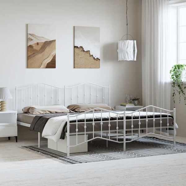vidaXL Bedframe met hoofd- en voeteneinde metaal wit 183x213 cm