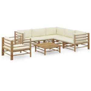 vidaXL 7-delige Loungeset met cr&egrave;mewitte kussens bamboe