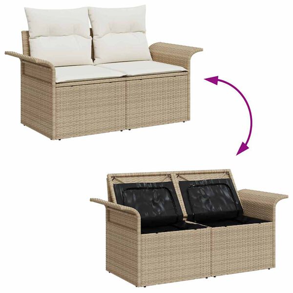 vidaXL Tuin Sofa Set met kussen met opslag 6 pcs Beige Poly riet