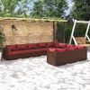 vidaXL 10-delige Loungeset met kussens poly rattan bruin