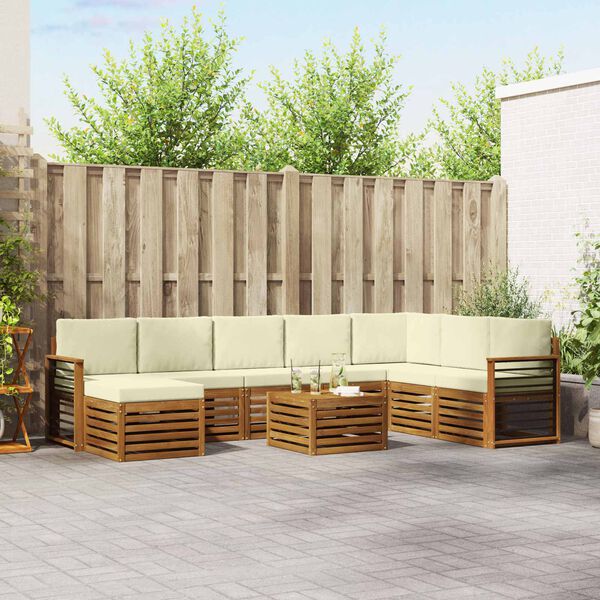vidaXL Sofa-Sets 9 pcs Natuurlijk en Cr&egrave;me Massief Acaciahout