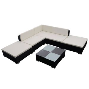 vidaXL 6-delige Loungeset met kussens poly rattan zwart