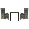 vidaXL Tuin eettafelset met kussen 3 pcs Grijs poly rattan