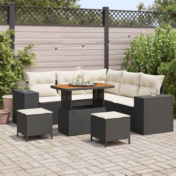 vidaXL Tuin Sofa Set met kussen 8 pcs Zwart poly rattan