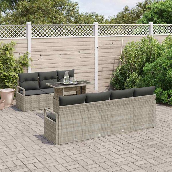 vidaXL Tuin Sofa Set met opslag 8 pcs Lichtgrijs poly rattan