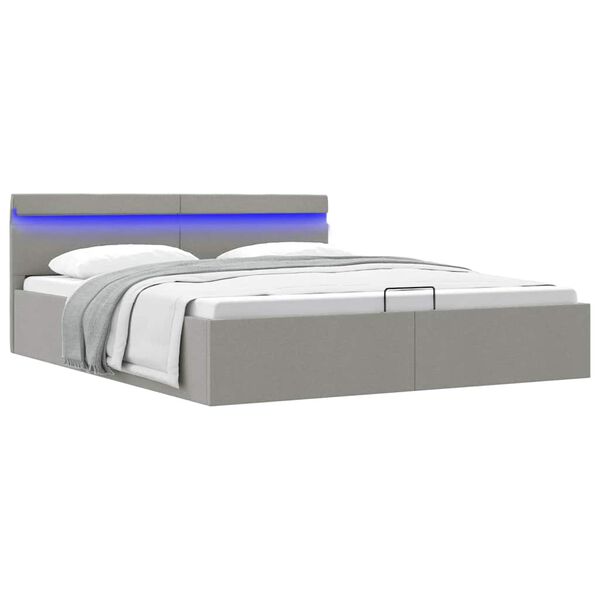 vidaXL Bedframe met opbergruimte en LED stof lichtgrijs 180x200 cm