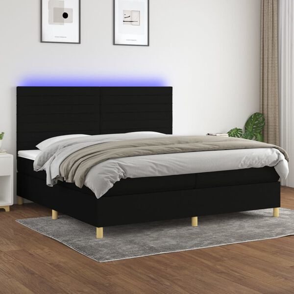 vidaXL Boxspring met matras en LED stof zwart 200x200 cm