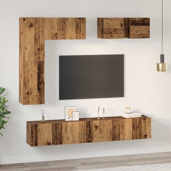 vidaXL Tv-meubelset Wandgemonteerd 8 pcs Oud Hout Bewerkt hout