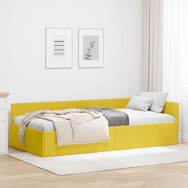 vidaXL Hoekbedframe met hoofdeinde Geel 80 cm x 200 cm Fluweel