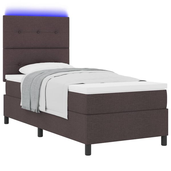 vidaXL Boxspring bed met matras met LED Donkerbruin 90 x 190 cm Stof