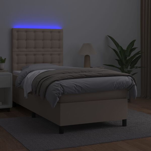 vidaXL Boxspring met matras en LED kunstleer cappuccinokleur 100x200cm
