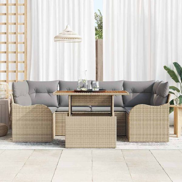 vidaXL Tuin Sofa Set met opslag 7 pcs Beige Poly riet