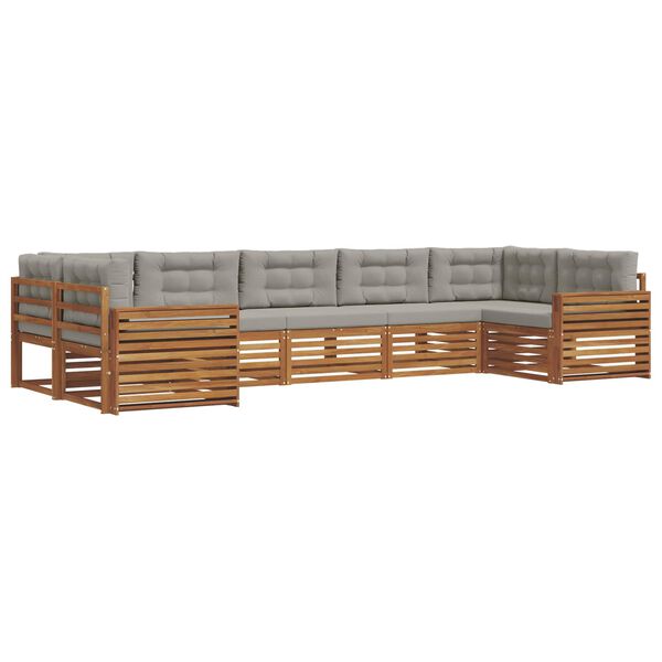 vidaXL Sofa-Sets 7 pcs Natuurlijk en Lichtgrijs Massief Acaciahout