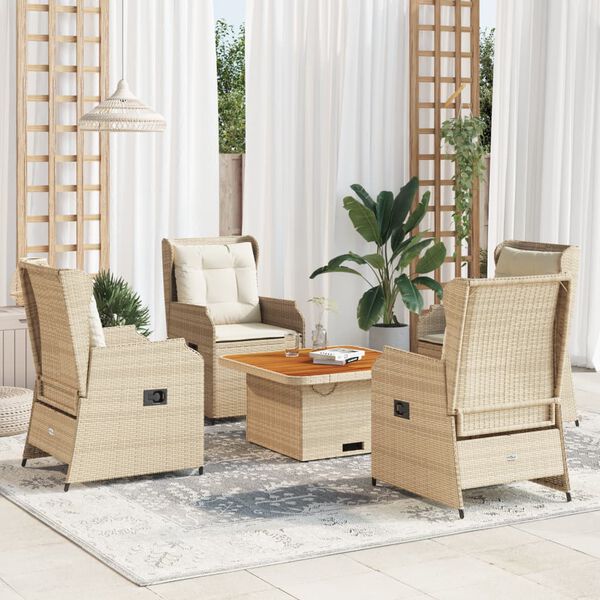 vidaXL 5-delige Loungeset met kussens poly rattan beige