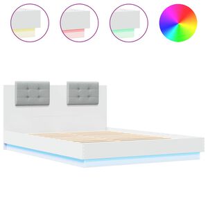 vidaXL Bedframe met hoofdbord en LED-verlichting wit 140x200 cm