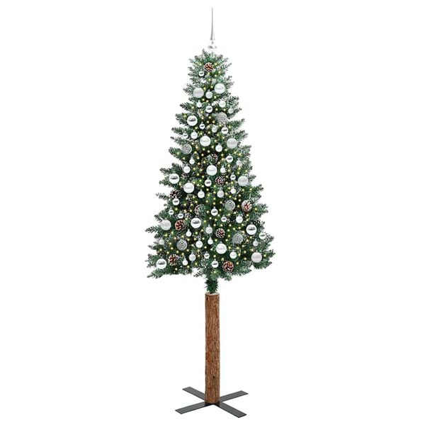 vidaXL Slanke Kerstboom Groen 210 cm PVC en massief dennenhout