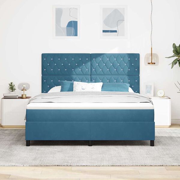 vidaXL LED Box Spring Bed met matras Donkerblauw 180 x 200 cm Fluweel