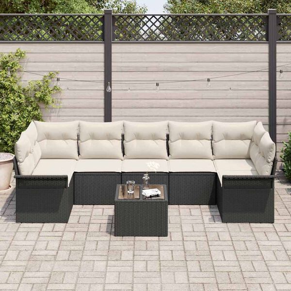 vidaXL Tuin Sofa Set met kussen 8 pcs Zwart poly rattan