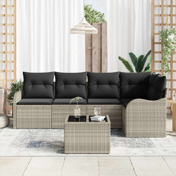 vidaXL Tuin Sofa Set met kussen met opslag 6 pcs Grijs Poly riet