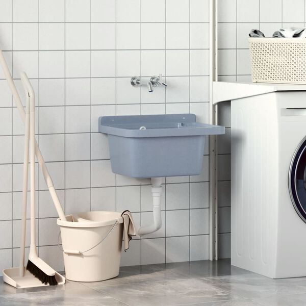 vidaXL Wasbak wandgemonteerd 50x35x24 cm hars grijs