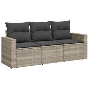 vidaXL 3-delige Loungeset met kussens poly rattan lichtgrijs