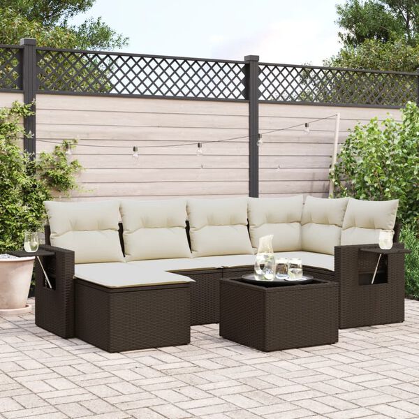vidaXL 7-delige Loungeset met kussens poly rattan bruin