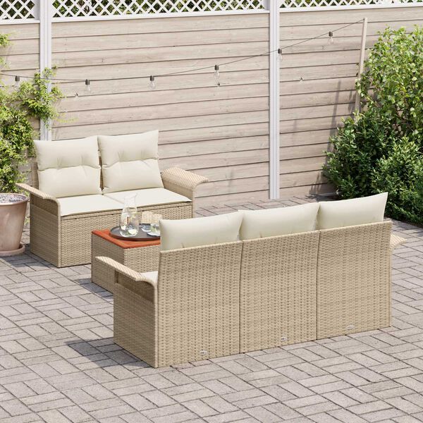 vidaXL Tuinbankenset met kussen 6 pcs Beige poly rattan