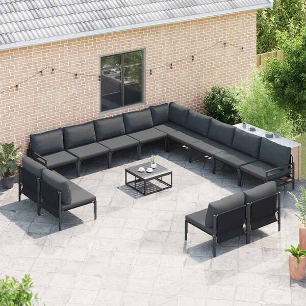 vidaXL Tuinbankenset met kussen 13 pcs Zwart Staal