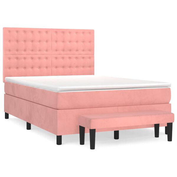 vidaXL Boxspring met matras fluweel roze 140x200 cm