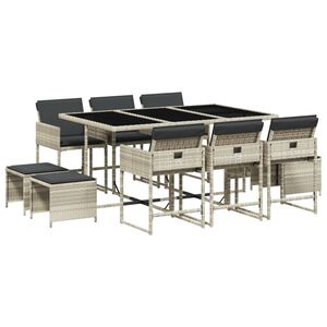 vidaXL 11-delige Tuinset met kussens poly rattan lichtgrijs