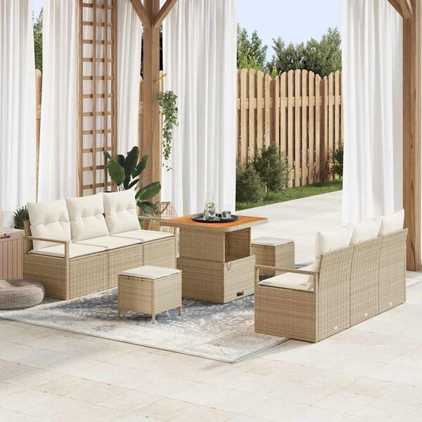 vidaXL Tuin Sofa Set met opslag 9 pcs Beige Poly riet