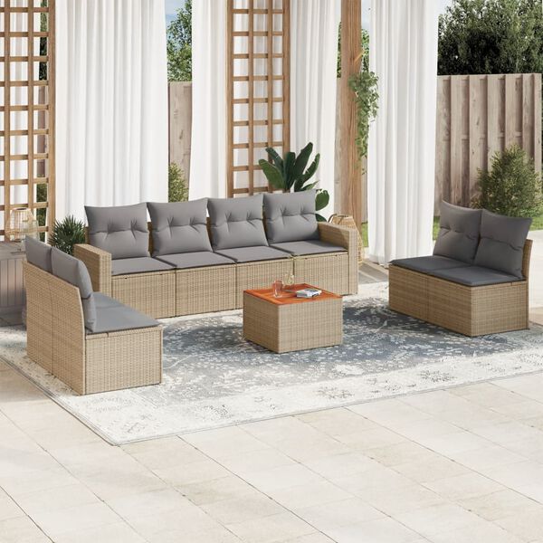 vidaXL 9-delige Loungeset met kussens poly rattan gemengd beige