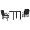 vidaXL Tuin eettafelset met kussen 3 pcs Zwart poly rattan