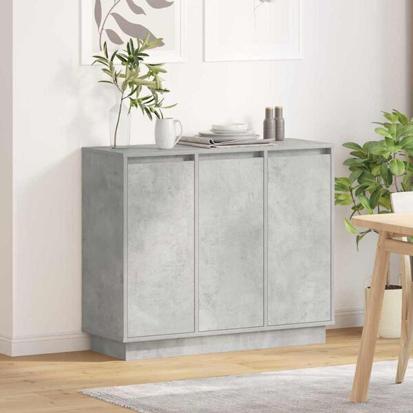 vidaXL LED Sideboard Beton Grijs 90 x 32 x 75 cm Bewerkt hout