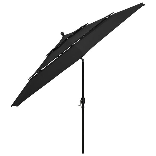 vidaXL Parasol 3-laags met aluminium paal 3,5 m zwart