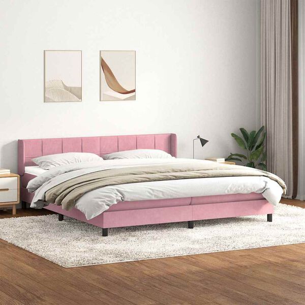 vidaXL Boxspring met matras fluweel roze 180x220 cm