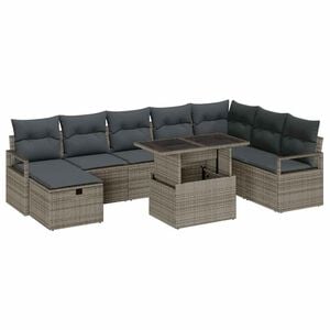 vidaXL Tuin Sofa Set met kussen met opslag 9 pcs Grijs Poly riet