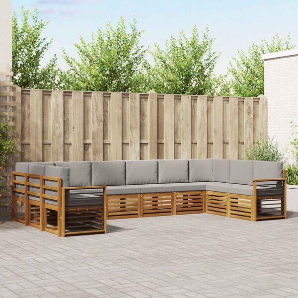 vidaXL Sofa-Sets 10 pcs Natuurlijk en Lichtgrijs Massief Acaciahout