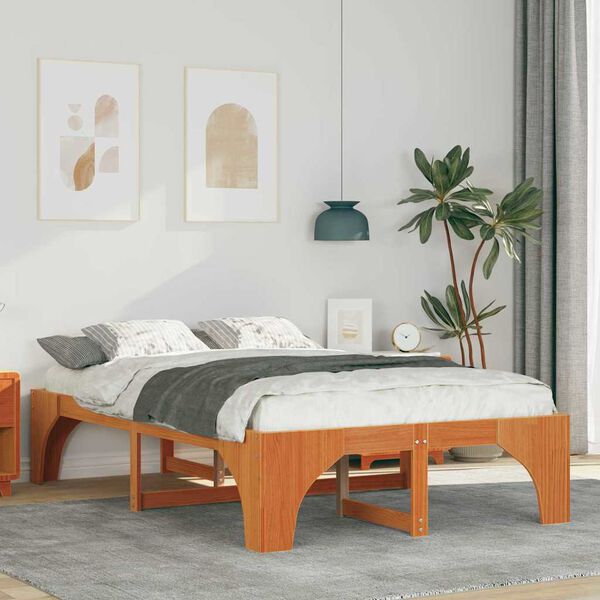 vidaXL Bedframe Bruin 140 x 190 cm Massief grenenhout